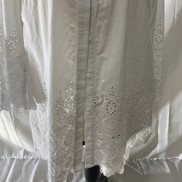 Charter club 100% cotton white button down 1/3 sleeve embroidery shirt size 12 P - Picture 3 of 7